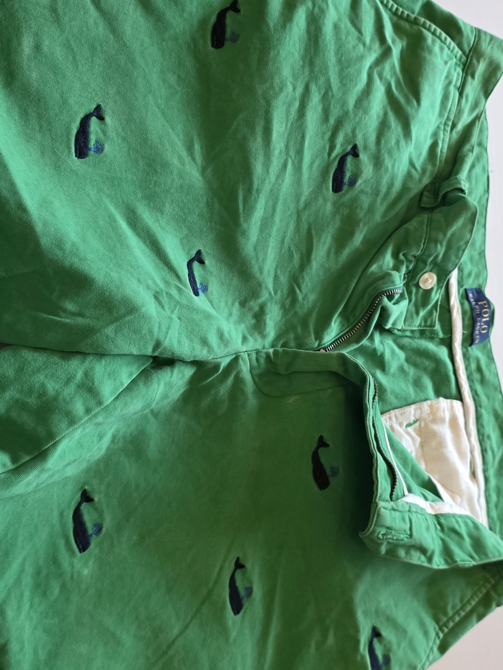 Ralph Lauren Bright Green Zippered Shorts with Navy Embroidery